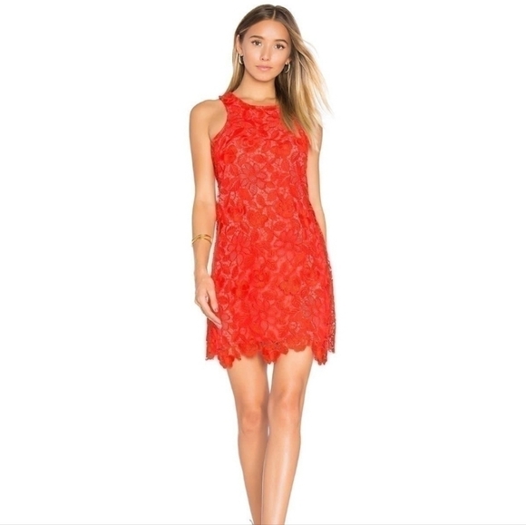 Lovers + Friends Caspian Shift Red Lace, sz LARGE - Picture 1 of 9